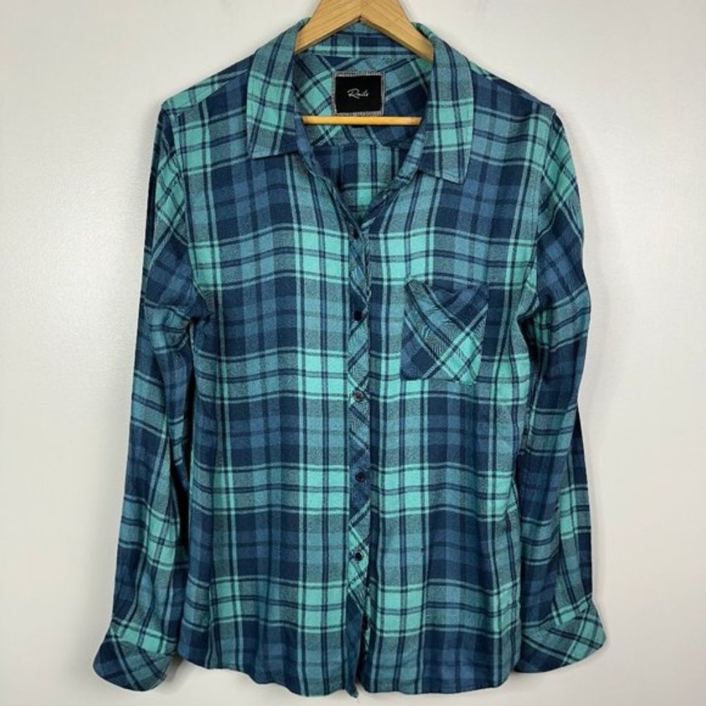 Rails  Hunter Button Down Long Sleeve Teal Plaid Shirt Top Blouse Womens